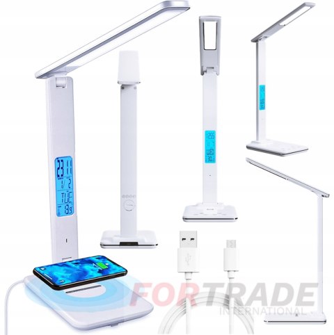 LED-SCHREIBTISCHLAMPE MIT USB-INDUKTIONSLADEGERÄT SCHULLAMPE THERMOMETER DATEN