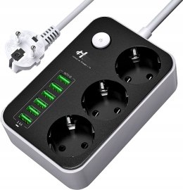 EXTENSION CORD POWER STRIP 3 SOCKETS + 6 USB POWER CABLE CHARGER