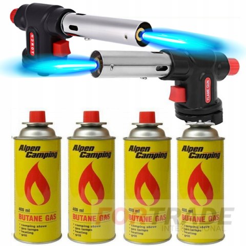 GAS BURNER, SOLDERING IRON, LUTLAMP IGNITION, HEAT GUN + 4 CARTRIDGES