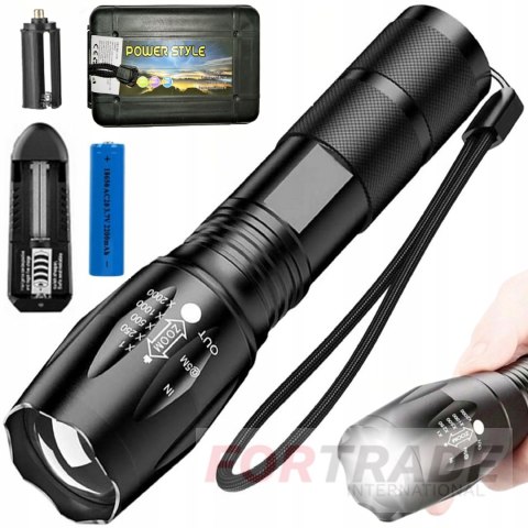 LATARKA POLICYJNA TAKTYCZNA WOJSKOWA ALUMINIUM MOCNA LED CREE XML-T6 - ZOOM