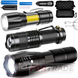 MILITÄRISCHE FELDTAKTISCHE TASCHENLAMPE 3-TEILIGES LED-SET + GEHÄUSE, ZOOM-MODUS