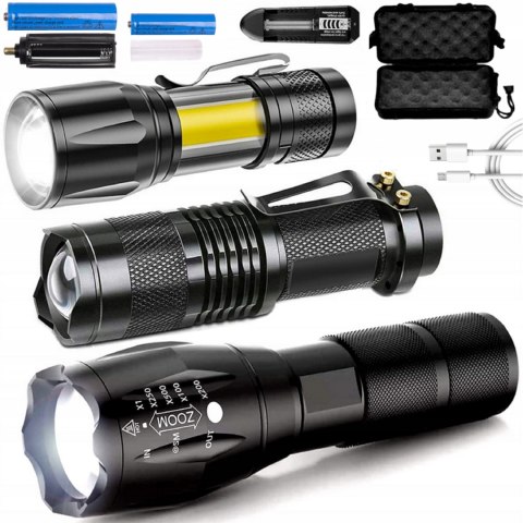 MILITARY FIELD TACTICAL FLASHLIGHT 3 PCS LED SET + CASE, ZOOM MODE