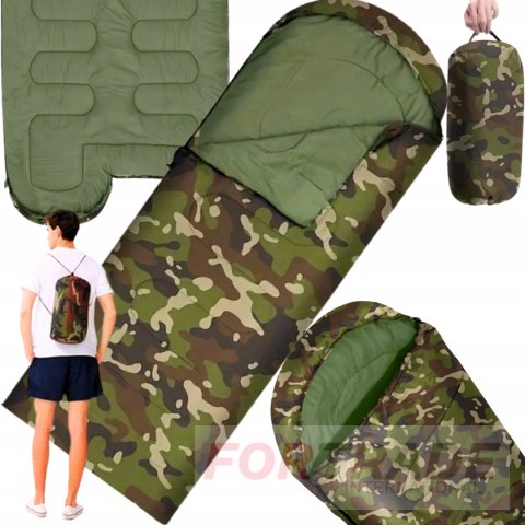 TOURIST SLEEPING BAG MUMMY 2IN1 WARM QUILT HOOD CAMO FORTRADE