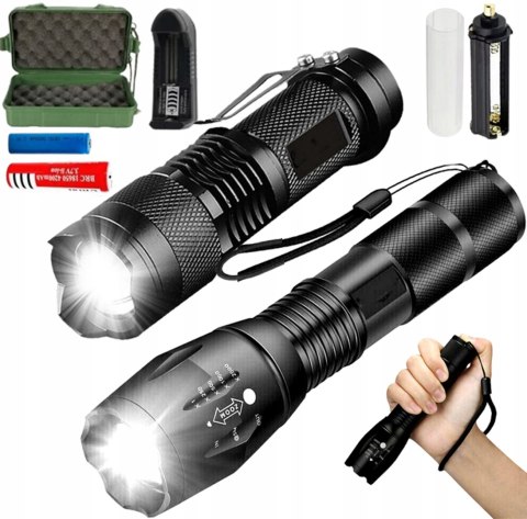 SET 2X MILITARY TACTICAL LED FLASHLIGHT T6 Q5 COB FORTRADE