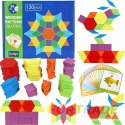 DREWNIANE KLOCKI KOLOROWE UKŁADANKA MONTESSORI PUZZLE GRA KARTY 155 EL.