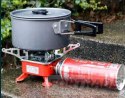 PORTABLE GAS TOURIST COOKER FOR CARTRIDGE CARTRIDGES WITH A COVER