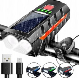 LED SOLAR BIKE LAMP POWERBANK HANDLEBAR LAMP FRONT+BACK BELL