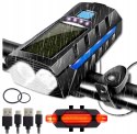 LED SOLAR FAHRRADLAMPE POWERBANK LENKERLAMPE VORNE + HINTEN GLOCKE