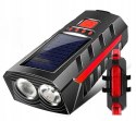 LED SOLAR FAHRRADLAMPE POWERBANK LENKERLAMPE VORNE + HINTEN GLOCKE