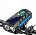 LED SOLAR FAHRRADLAMPE POWERBANK LENKERLAMPE VORNE + HINTEN GLOCKE