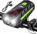 LED SOLAR FAHRRADLAMPE POWERBANK LENKERLAMPE VORNE + HINTEN GLOCKE