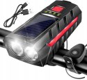 LAMPKA ROWEROWA LED SOLARNA POWERBANK LAMPA NA KIEROWNICĘ PRZÓD+TYL DZWONEK