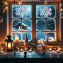 Christmas decoration glowing snowflake for window flate